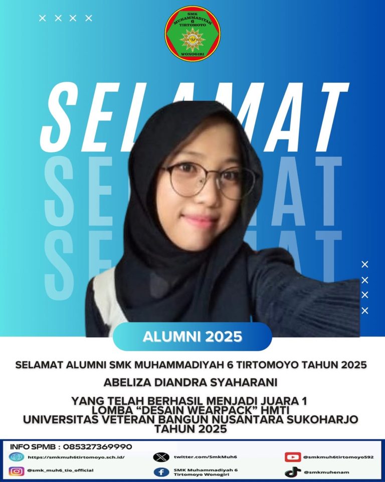 Selamat kepada Abeliza Diandra Syaharani alumni 2025 telah berhasil menjadi Juara 1 “Desain Wear